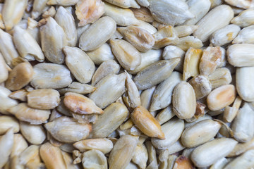 Photo of peeled fried sunflower seeds close-up.