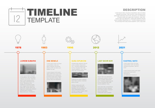 Horizontal Timeline Infographic with Photo Inserts and Business Icons