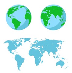 vector illustration set - map of the world, the two hemispheres