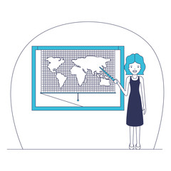 female teacher in geography class vector illustration design