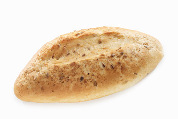 baked bread isolated on white background, top view