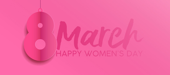 Happy Women Day pink paper cutout card design