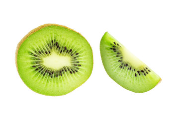 Naklejka na ściany i meble Green slices of kiwi fruit isolated on white background