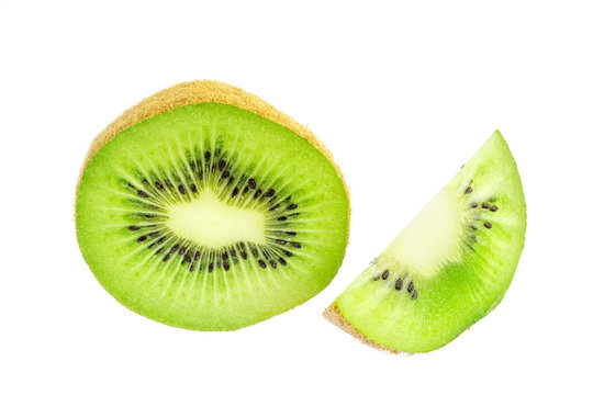 Half and slice of kiwi fruit isolated on white background