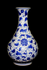 Oriental Style Blue Vase Black Background 