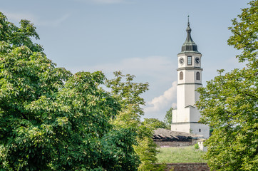 Belgrade, Serbia - July 29, 2014: Sahat Clock Tower of Belgrade Fortress Kalemegdan - Serbia 

