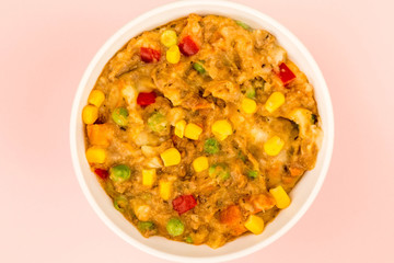 Traditional Shepherds Pie And Vegetables Served In A Bowl