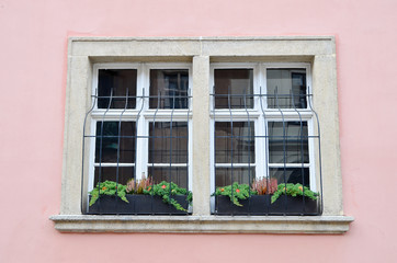 Colorful windows of old houses in Budapest, Hungary.