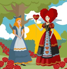 Fototapeta na wymiar alice in wonderland classic tale queen of hearts