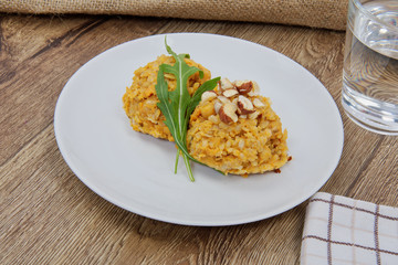 Sweet potatoes risotto on a table