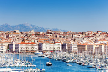 Summer view of the Old port in Marseille, France