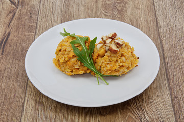 Sweet potatoes risotto on a table