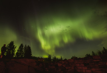 Fototapeta na wymiar Beautiful aurora borealis, nothern lights in Karelia, Russia