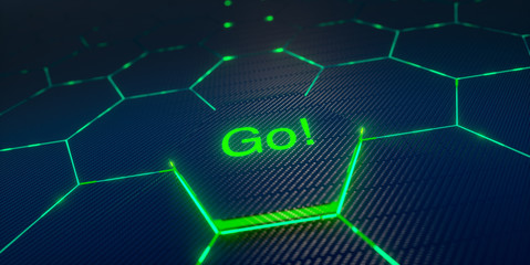 Abstract futuristic surface hexagon pattern with light rays