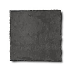 Vector realistic illustration of dark grey slate plate isolated on white background. Top view of black stone empty rectangular, square dish, food background.
