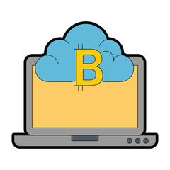 laptop computer with bitcoin cloud vector illustration design