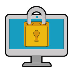 monitor computer with padlock vector illustration design