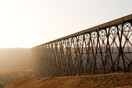 Giant Steel Train Bridge In Fog