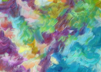 Abstract hand drawn oil painting. Colorful splashing in the paper. It is wet texture background with paint brushes on paper. Picture for creative wallpaper or design art work. Pastel colors tone.