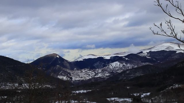 Snowy mountains in Pyrenees , Aude in south of France