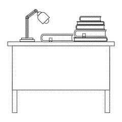 teacher desk with books and lamp vector illustration design