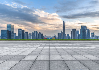 cityscape and skyline of shenzhen in blue sky from empty floor