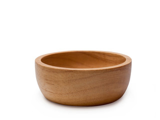Wooden bowl isolated on white background.