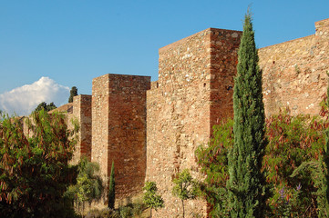 The outer walls of Alcazaba, a Moorish palatial fortification - Malaga, Andalusia, Spain