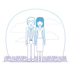 elegant couple in the field avatars characters vector illustration design