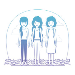 group of elegant women in the field avatars vector illustration design