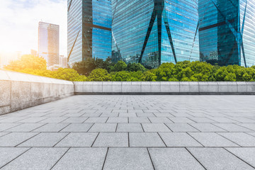 Fototapeta premium cityscape and skyline of shenzhen in blue sky from empty floor