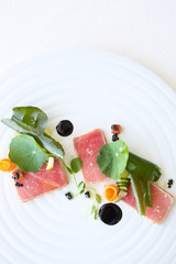 Exquisite salmon dish, creative restaurant meal concept, haute couture food
