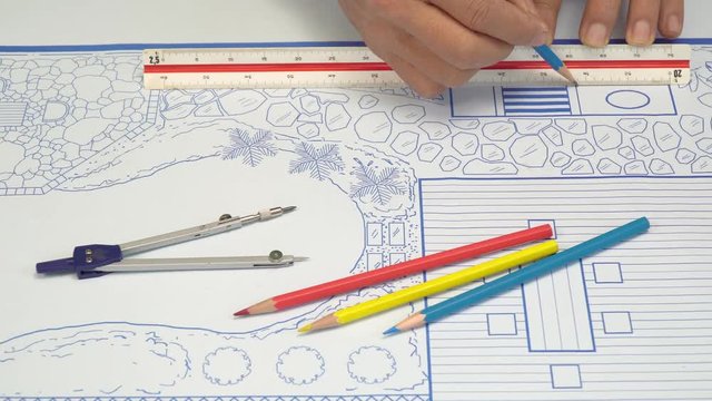 Blueprint backyard garden and pool design plan for villa.