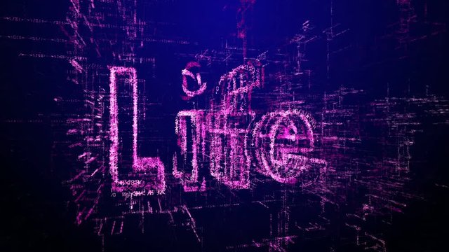 word Life. Intro before starting or in pause. Tech title made up of small numbers and symbols. Show Life