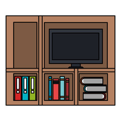 shelving with books and tv icon vector illustration design