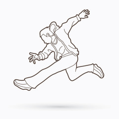 Street dance, B boys dance, Hip Hop Dancing action outline graphic vector