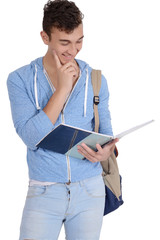 Portrait of happy smiling student with notebook and bag