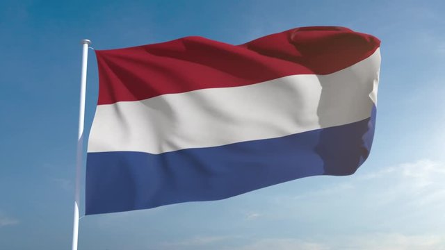 50fps seamless looping Dutch flag in 4k, alpha channel included as matte. Beautiful detailed fabric waving in the wind. 4k. Slow motion in 25fps