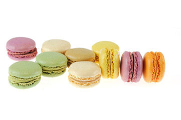 Colorful macarons isolated on the white background