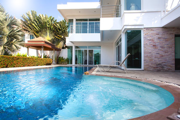 Interior and exterior design of pool villa with swimming pool