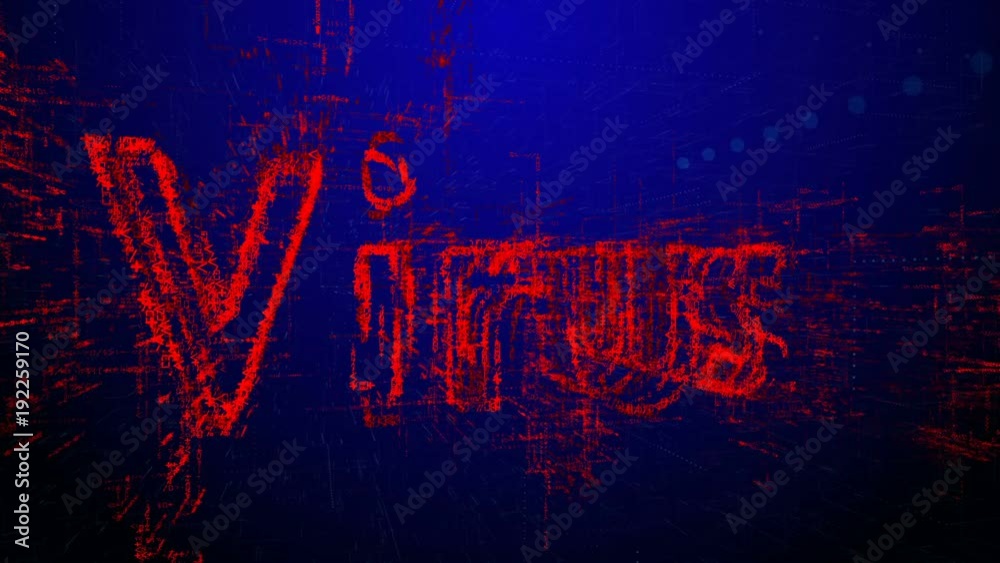 Wall mural word virus. intro before starting or in pause. tech title made up of small numbers and symbols. show