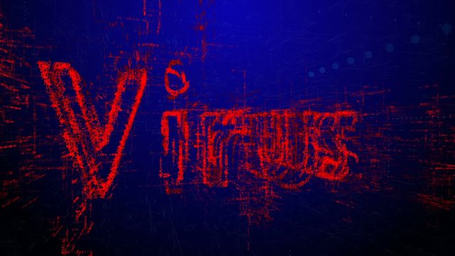 word Virus. Intro before starting or in pause. Tech title made up of small numbers and symbols. Show Virus