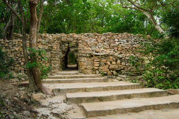 Ancient Tulum stone wall entrance