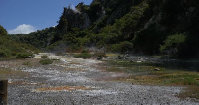 New Zealand Geothermal steaming lake