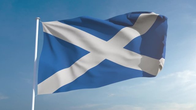 50fps seamless looping Scotland flag in 4k, alpha channel included as matte. Beautiful detailed fabric waving in the wind. 4k. Slow motion in 25fps