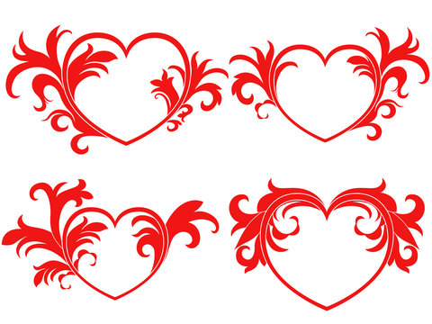 Set of four red Valentine hearts