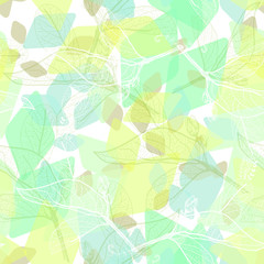 Leaves contours, bright turquoise green yelow modern trendy floral seamless pattern, hand-drawn. Geometric abstract background for site, blog, fabric. Vector