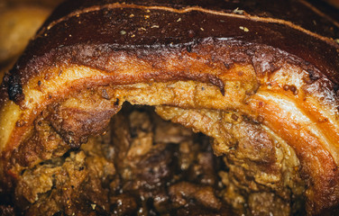 Roulade of bacon with mushrooms and potatoes