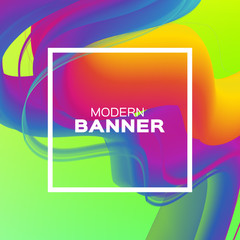 Liquid Poster. Colorful Wave Smoke Shapes with Square frame. Space for text. Abstract Colorful Dynamic Effect on green . Modern Template Banner. Vector design