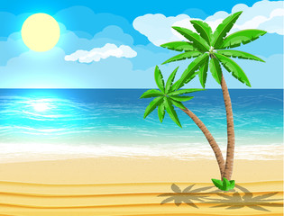Fototapeta na wymiar Landscape of palm tree on beach